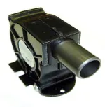 Compact black electronic module with a cylindrical light-guide/tube extending from the front, mounted on a small metal base.