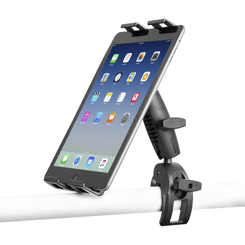 Phone mounted in a handlebar bike mount securing a smartphone for easy viewing while riding