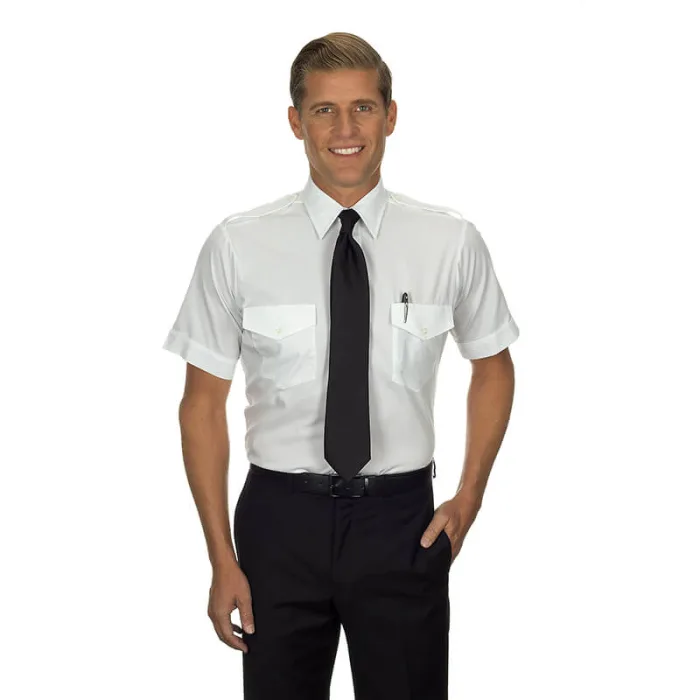14-00305 → Somma Aero Aviator Pilot Shirt Men Short Sleeve 18.5 Tall White