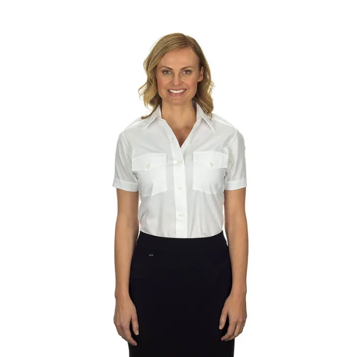 Aviator Pilot Shirt Women Short Sleeve 26 White